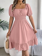 economico Vestito bianco-Per donna Mini Abito Abito a trapezio Abito Estivo Casual Quotidiano Vestibilità regolare Semplice Manica Corta Collo quadrato Blu Nero Rosa Marrone chiaro Estate