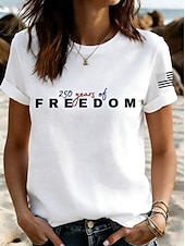  Amerikai függetlenség napja Női Póló Nyomtatott Grafika Szöveg Amerikai zászló Szüret Stílusos Klasszikus Rövid ujjú Terített nyak Normál felsők Napi Fekete Fehér Nyár Tavasz