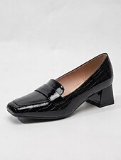 billiga Lätta damskor-mörkgröna krokodilpräglade loafers för kvinnor - eleganta pumps med fyrkantig tå och blockklack för dagligt arbete, kontor, business casual &amp;professionella kläder