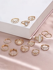 billiga Damringar-set med bohemiska ringar för kvinnor, halsband och örhängen i vintagelegering med turkosa accenter, accessoarer i retrostil för vardagsbruk, sommarsemester, strandfester och högtidsgåvor