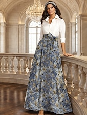 levne Délka podlahy-A-Linie Na zem Košilové šaty Šaty pro svatební hosty Formální šaty Šaty pro matku nevěsty Dlouhý rukáv Košilový límec Elegantní Vinobraní Formální Strečová látka s Mašle Barevné bloky