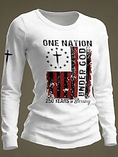  Ημέρα Αμερικανικής Ανεξαρτησίας Γυναικεία Μπλουζάκι Στάμπα Γραφική Σημαία Μοντέρνα Στυλάτο Κλασσικό Μακρυμάνικο Στρογγυλή Ψηλή Λαιμόκοψη Στρογγυλή Λαιμόκοψη Κανονικά μπλουζάκια