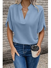 economico T-shirt semplice-Blusa Top eleganti Per donna Nero Bianco Giallo Tinta unita / tinta unita Sexy Giornaliero Elegante A V Standard S