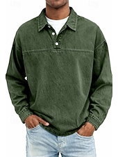 preiswerte Klassisches Poloshirt für Herren-Herren Jeanshemd Baumwoll-Poloshirt Lässig Urlaub Klassisch Langarm Mode Basic Einfarbig Einfach Vintage-Stil Gewaschen Frühling Winter Frühling &amp; Herbst Normale Passform Schwarz Hellgrün Rosa