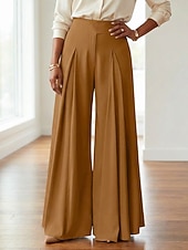 tanie szerokie nogawki i wysoki stan-Damskie Spodnie szerokie nogawki Spodnie Moda Moda miejska Pełna długość Wysoka talia Równina Kieszeń Ruched Butt Lifting Wysokie cięcie Komfort Oddychalność Miękka Średnio elastyczny Urlop Ulica