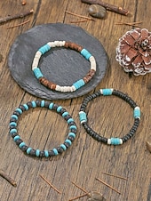 economico Gioielli da uomo-set di bracciali bohémien da uomo, materiali misti con turchese e pietra lavica, perfetti per le vacanze e per l'uso quotidiano casual