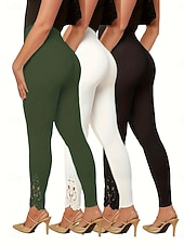 baratos Leggings lisas-Mulheres Calças Leggings Moda Roupa de rua Básico Comprimento total Cintura Alta Tecido Renda Cintura elástica Conforto Com Stretch Diário Férias Esportes Preto Branco Verde Primavera Outono Normal