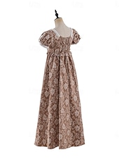 preiswerte Kleid-Retro Vintage Mittelalterlich Renaissance Bodenlang Kleid Ballkleid Kleid im Regency-Stil Puffärmel / Ballon Jacquard Blumen Kostüm Damen Halloween Karneval Abschlussball Hochzeit Maskerade Erwachsene