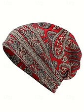 levne Dámské klobouky-Dámská bohémská čepice s paisley vzorem, měkká polyesterová vícebarevná pokrývka hlavy a nákrčník, lehký doplněk ve vintage stylu pro ženy, ideální pro každodenní nošení, dovolenou a cestování