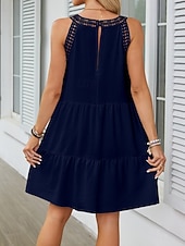 economico Vestiti-Per donna Mini Abito Abiti effetto lino Vestito Estivo Abito a trapezio Abito Estivo Vacanza Casual Quotidiano Spiaggia Vestibilità comoda Semplice Senza Maniche All'americana Blu blu navy Nero Bianco