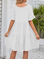 voordelige mini zwarte jurk-Dames Mini-jurk Casual jurk Katoenen jurk Zomerjurk Elegant Modieus Modern Buiten Vakantie Uitgaan Ruim Passend Effen Korte mouw V-hals Zwart Wit Leger Groen Bordeaux Zomer Lente
