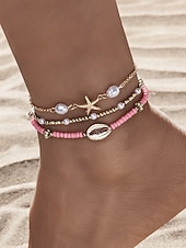 levne Dámský náramek-Dámské vícebarevné bohémské náramky na kotník z pryskyřice a slitiny, perleťový a mušlový design, ideální na dovolenou, běžné nošení.