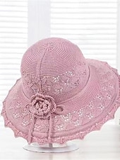 tanie Kapelusze ochronne-Damskie Kapelusz Kapelusz Ochrona przed słońcem Oddychający Codzienny Na zewnątrz Ulica Kwiat Czyste kolory