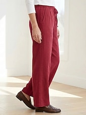 cheap Premium Linen Collection-70% Linen Women's Linen Pants Culottes Wide Leg Wide Leg Chinos Vacation Streetwear Basic Full Length Medium Waist Plain Drawstring Pocket Comfort Inelastic Daily Outdoor claret Deep Green