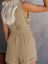 baratos macacões casuais-Mulheres Macacão Ativo Côr Sólida Sem Manga Shorts largos Decote V Com Cordão Bolsos Diário Férias Normal Preto Branco Vinho Verão