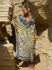 billige uformell kjole med trykk-dame løvehjerte flytende chiffon dolman erme kaftan
