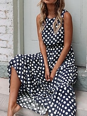 economico Abiti a Strisce e Geometrici-Per donna Abito maxi Abito a trapezio Vacanza Casual All'aperto Uscire Vestibilità regolare A Pois Senza Maniche Girocollo Nero Giallo Blu marino Verde Estate Primavera