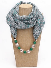 billiga Halsdukar för kvinnor-Damhalsband i bohemisk chiffong, mjuk polyesterhalsduk med blommönster och pärlhänge, lätt modeaccessoar för kvinnor, perfekt för vardagskläder, semester och resor.