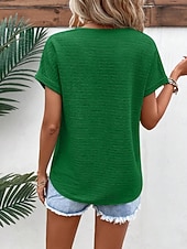 baratos Camiseta lisa-Mulheres Camiseta T-shirt Côr Sólida Moda à moda Clássico Manga Curta Decote V Tops regulares Diário Para Noite Final de semana Rosa Verde Tropa Vermelho Marron Verde Verão Primavera