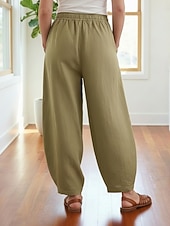 billiga Premium Linnekollektion-Dam Byxor av linne i bomull Kinesiska Sommarbyxor underbyxor Semester Streetwear Grundläggande Fullängd Medium Midja Slät Ficka Elastiskt midjeband Bekväm Komfort Microelastisk Dagligen Utomhus Gata