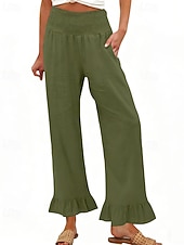 ieftine picior lat și talie înaltă-Pentru femei Pantaloni Pantaloni casual Drept Modă Șic Stradă De Bază Lungime totală Talie Înaltă Simplu Buzunar Talie elastică Comfortabil Inelastic Zilnic Vacanță Stradă Albastru piscină Negru