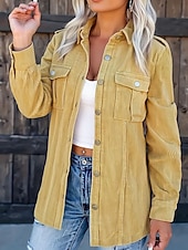 preiswerte Freizeitjacken-Damen Cordjacke Freizeitjacke Bequem Reißverschluss Tasche Knöpfe Vintage Lässig Einfach Outdoor Alltagskleidung Wochenende Regulär Umlegekragen Normale Passform Langarm Oberbekleidung Gelb Frühling