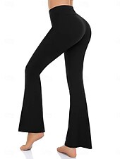 abordables Leggings unis-Femmes Pantalons Pantalon décontracté leggings évasés Vacances Mode Streetwear Longueur complète Taille haute Uni Avec Poches Taille Élastique Confortable Élastique Quotidien Yoga Sport &amp; Loisir Noir