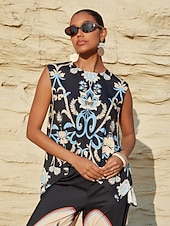 Χαμηλού Κόστους Γραφικό Τανκ-καλοκαιρινή νύχτα φοίνικα μεταξωτό σατέν τοπ διακοπών