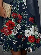 baratos Arte &amp; Design Vestido-Mulheres Vestido midi Vestido casual Conjunto de vestido Elegante Moda Moderno Ao ar livre Férias Para Noite Normal Floral Manga 3/4 Gola Redonda Azul Marinha Verão Primavera Outono