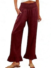 ieftine picior lat și talie înaltă-Pentru femei Pantaloni Pantaloni casual Drept Modă Șic Stradă De Bază Lungime totală Talie Înaltă Simplu Buzunar Talie elastică Comfortabil Inelastic Zilnic Vacanță Stradă Albastru piscină Negru