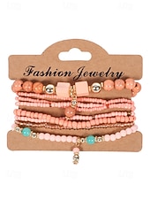 levne Dovolená příslušenství-Dámské vícebarevné korálkové náramky z pryskyřice a slitiny v bohémském stylu, moderní a zářivý vzhled, ideální na dovolenou i pro běžné nošení.