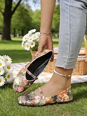 voordelige Platte damesschoenen-Dames Mary Jane ballerina's met bloemenprint - casual stijl met bandje, comfortabele alledaagse schoenen voor dames, ideaal voor reizen, theekransjes en informele uitjes. &amp;dagelijkse kleding