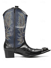 voordelige Heren-Echte leren cowboylaarzen voor heren met een opvallend bloemenpatroon, stijlvolle westernlaarzen voor een muziekfestival.