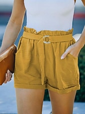 cheap Bermuda Shorts-Women's Shorts Vacation Fashion Streetwear Short High Waist Plain Pocket Elastic Waist Comfort Inelastic Daily Vacation Street Black Yellow Navy Blue Orange Summer Spring Loose Fit