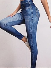 cheap Graphic Leggings-Women's Jeans Leggings Jeggings Vacation Streetwear Casual Full Length Medium Waist Plain Pocket Elastic Waistband Comfy Comfort High Elasticity Daily Home Outdoor Blue Sapphire Blue Ocean Blue Grey