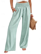 cheap Wide Leg &amp; High Waisted-Women's Wide Leg Chinos Vacation Fashion Streetwear Full Length High Waist Plaid Pocket Elastic Waistband Printing Comfy Comfort Soft Stretchy Daily Outdoor Street Blue Black Yellow Pink Spring Fall
