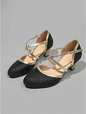 olcso 1920-as évek &amp; Gatsby-korszak-női fekete csillámos Mary Jane magassarkú – az 1920-as évek elegáns, keresztbe tett, bokapántos, blokksarkú cipője ezüst szegéllyel szalagavatókra, esküvőkre és esti rendezvényekre