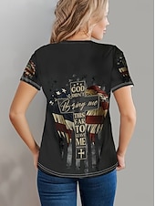 economico Magliette Giorno dell’Indipendenza-Giorno dell'Indipendenza Americana Per donna Maglietta Stampato Grafico Lettera Bandiera Americana Vintage Elegante Classico Manica Corta Girocollo Top Regolari Quotidiano Nero Estate Primavera