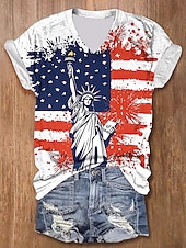 זול יום העצמאות טופ-חולצת טי פטריוטית ליום העצמאות נשים גרפית דגל אמריקאי אופנתית קלאסית קז'ואל עם שרוול קצר צווארון V טופים רגילים הדפסה יומית אדום סגול ירוק קיץ אביב