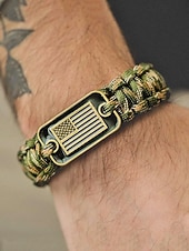 preiswerte Zubehör-USA 250. Jubiläum Männer Amerikanische Flagge Paracord Armband Langlebiges Polyester- und Legierungsmaterial Verstellbare Größe Perfekt für Unabhängigkeitstag alltägliche Freizeitkleidung