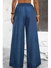 halpa leveä jalka ja korkea vyötärö-Naisten Leveä reisi Kiinalainen Loma Muoti Katutyyli Täyspitkä Korka vyötärö Tavallinen Tasku Elastinen vyötärönauha Mukava Mukavuus Pehmeä Elastinen ulko- Katu Sininen Kesä Kevät Syksy Loose Fit