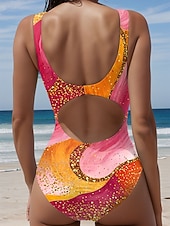 preiswerte Einteilige Badeanzüge-Damen Badeanzug Einteiler Slips Bademode Urlaub Mode Grafik Geometrisch Rundhals Ärmellos Badeanzüge