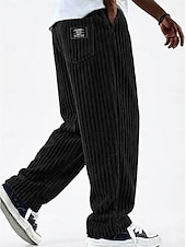 olcso alkalmi nadrág-Férfi Nadrág Kordbársony Nadrág Téli nadrág Alkalmi nadrág Zsinór Egyenes lábbal Tömör szín Mokaszinok Teljes hossz Hétköznapi Napi Szabadtéri Divat Klasszikus stílus Fekete Fehér Nem elasztikus