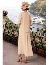  Tvådelad Åtsmitande Ankellång Pärlbroderad Bröllopsgästklänning Formell klädsel Klänning till brudens mor Långärmad V-hals Elegant Glitter och glans Bröllopsgäst Semiformell Chiffong Paljetter med