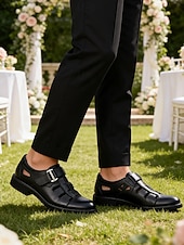 halpa Sandals-Men's Wedding Shoes, Classic Black Faux Leather Comfortable Fit, Perfect for Groom and Wedding Ceremonies