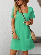 cheap Plain Dress-Women's Mini Dress Casual Dress Elegant Fashion Modern Outdoor Vacation Going out Regular Fit Plain Short Sleeve Square Neck Black Green Rose Red Light Blue Summer Spring
