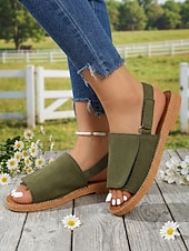 abordables Sandalias Planas-Sandalias planas informales de color verde militar para mujer: cómodas sandalias planas con punta abierta y tira trasera para playa y viajes en verano. &amp;uso diario