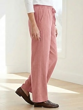 cheap Premium Linen Collection-70% Linen Women's Linen Pants Culottes Wide Leg Wide Leg Chinos Vacation Streetwear Basic Full Length Medium Waist Plain Drawstring Pocket Comfort Inelastic Daily Outdoor claret Deep Green