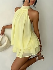 voordelige Eenvoudige jurk-Dames Mini-jurk Zomerjurk halter jurk Casual Dagelijks Strand Feestdagen Ruim Passend Effen Mouwloos Halternek Geel Rood Hemelsblauw Bruin Zomer Lente