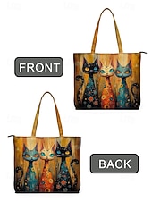 cheap Vacation &amp; Travel Bags-Women's Polyester Tote Bag, Large Capacity with Zipper, Multiple Cat Designs, Perfect for Vacations, Shopping, and Everyday Casual Use